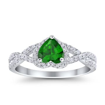 Heart Promise Ring Infinity Shank Simulated Green Emerald CZ 925 Sterling Silver